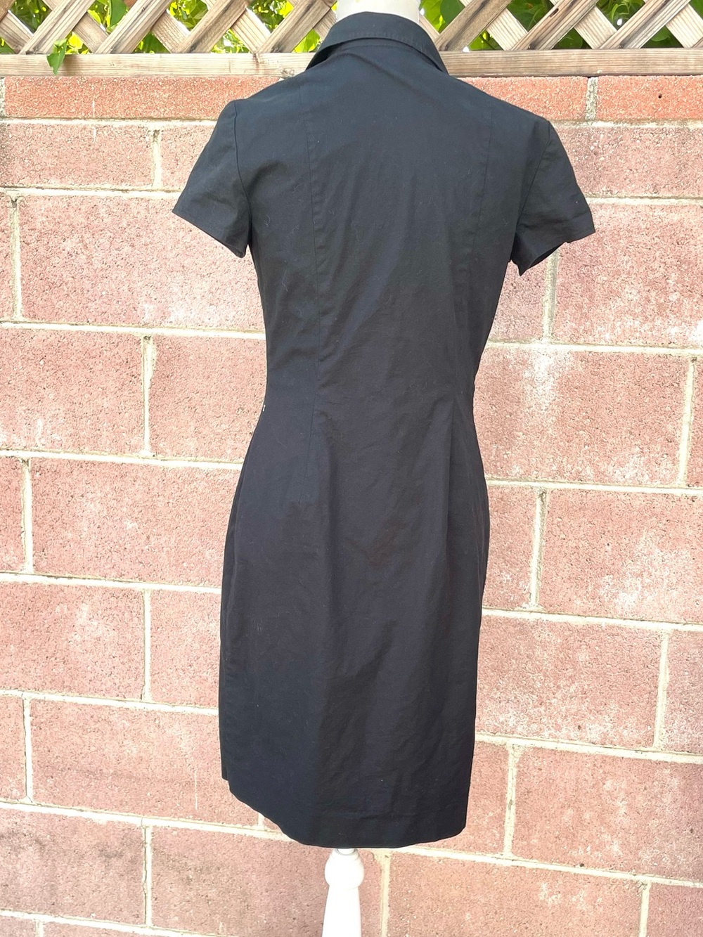 Ann Taylor Black Stretch Sheath Dress Button Front Short Sleeve Size 4 - Picture 9 of 9